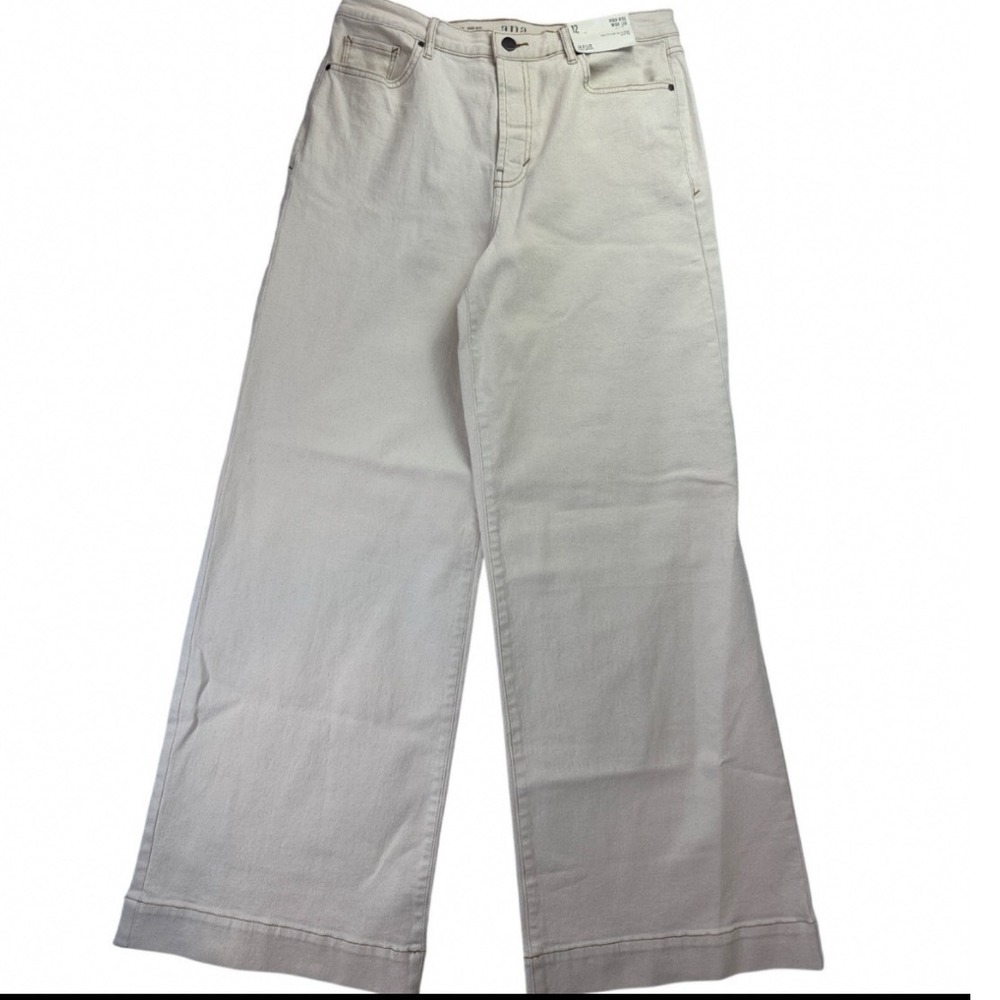a.n.a High-Rise Wide-Leg Jeans Natural Off-White Denim Size 12 NWT 844-0736